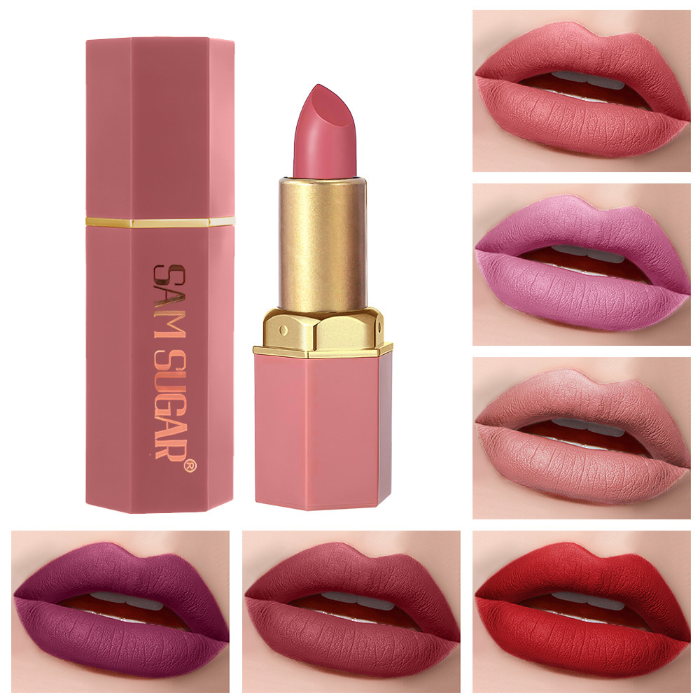 6 Colors Gold Bar Tube Lipstick Matte Texture Pearlescent Glitter Velvet Lipstick Valentine's Day Gift 6PCS - Image 2