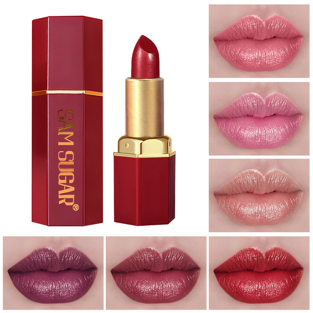 6 Colors Gold Bar Tube Lipstick Matte Texture Pearlescent Glitter Velvet Lipstick Valentine's Day Gift 6PCS - Image 3