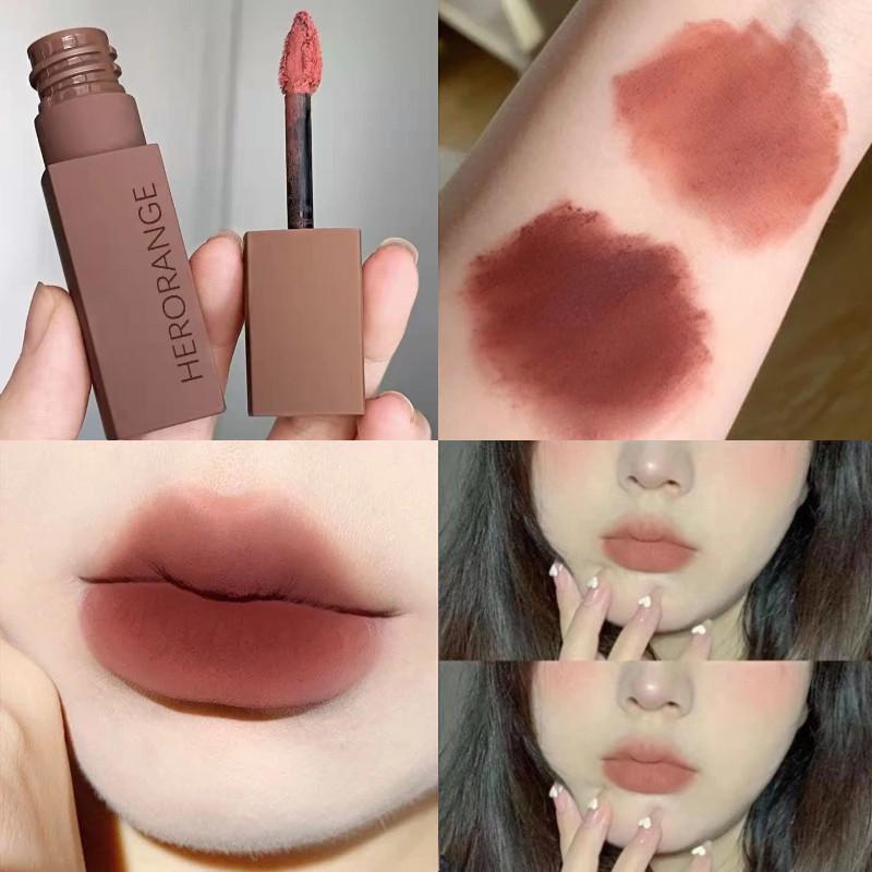 HERORANGE Matte Lip Gloss Moisturizing Smooth Long Lasting Waterproof Lipstick Velvet Lip Mud Non-stick Cup Lip Tint