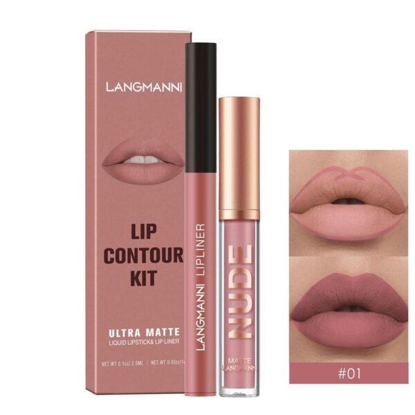 2pcs/set Lip Liner Pencil Nude Lip Gloss Combination Makeup Liquid Lipstick Waterproof Sexy Red Lip Contour Tint Kit Cosmetics