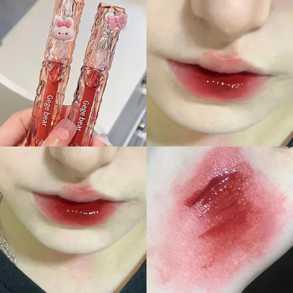 gegebear crystal transparent lipstick long lasting mirror glaze easy to color lip gloss with white drill detail for smooth fin