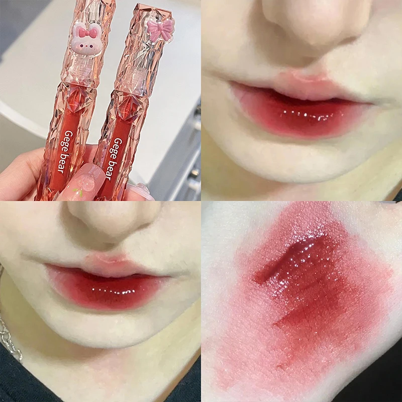 gegebear crystal transparent lipstick long lasting mirror glaze easy to color lip gloss with white drill detail for smooth fin