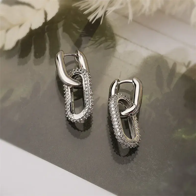 Shiny Rhinestone Geometric Earrings Ladies Fashion Light Luxury Elliptical Double Ring Earrings Exquisite Party Accessories - Image 2
