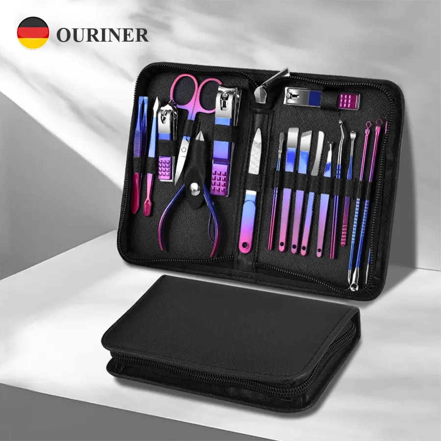 6 18pcs set professional stainless steel manicure & pedicure kit precision nail care with travel case with nail clipper scissor