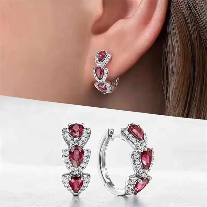 Droplet Shiny Synthetic Gems Decor Hoop Earrings Elegant Simple Style Banquet Party Ear Ornament Female Gift - Image 5