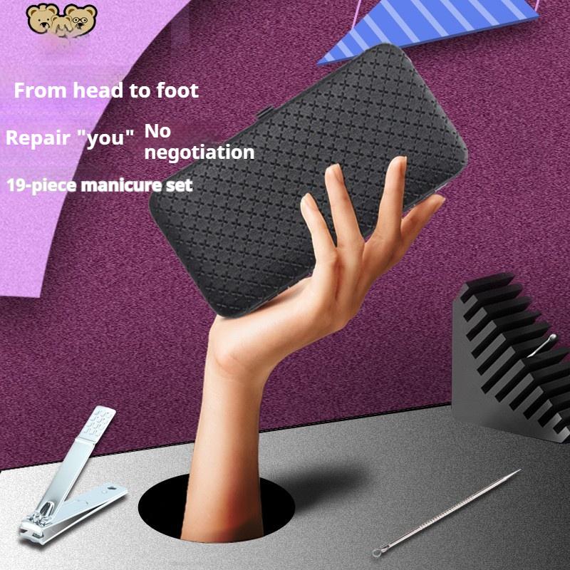 nail clipper set, stainless steel material, noble gold color, complete home use kit, angled design for dead skin removal, ear pick, nail clippers, foot file tools