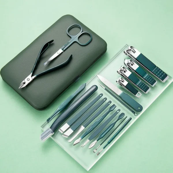 18 pcs manicure set nail clippers kit professional stainless steel nail care tools with leather travel case for man and women