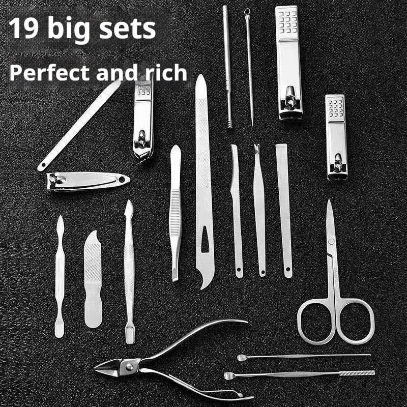 nail clipper set, stainless steel material, noble gold color, complete home use kit, angled design for dead skin removal, ear pick, nail clippers, foot file tools