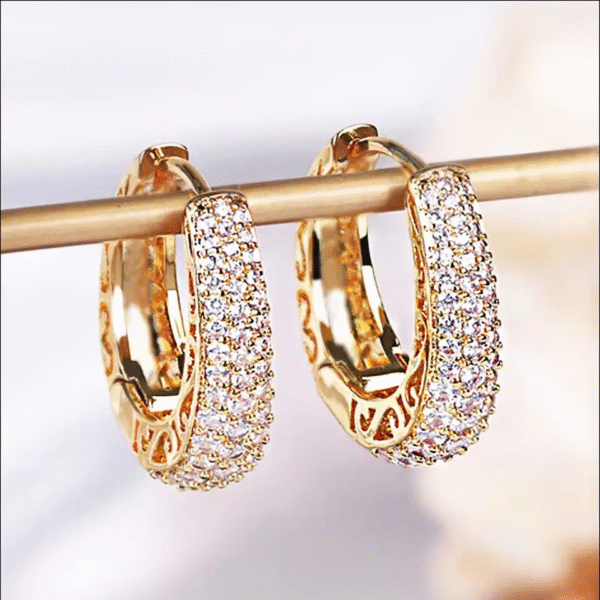 Huitan Hollow Gold Color Hoop Earrings for Women Paved Dazzling CZ Stone Luxury Trendy Female Circle Earrings Statement Jewelry