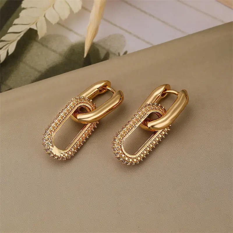 Shiny Rhinestone Geometric Earrings Ladies Fashion Light Luxury Elliptical Double Ring Earrings Exquisite Party Accessories - Image 3